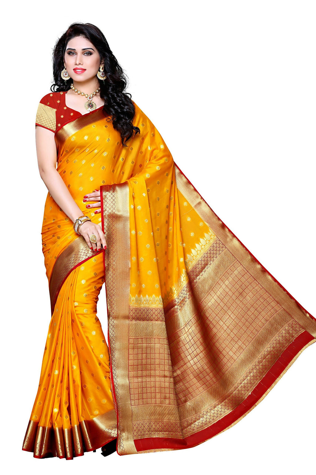 Mimosa Women's Traditional Crepe Kanjivaram Silk Gold Saree