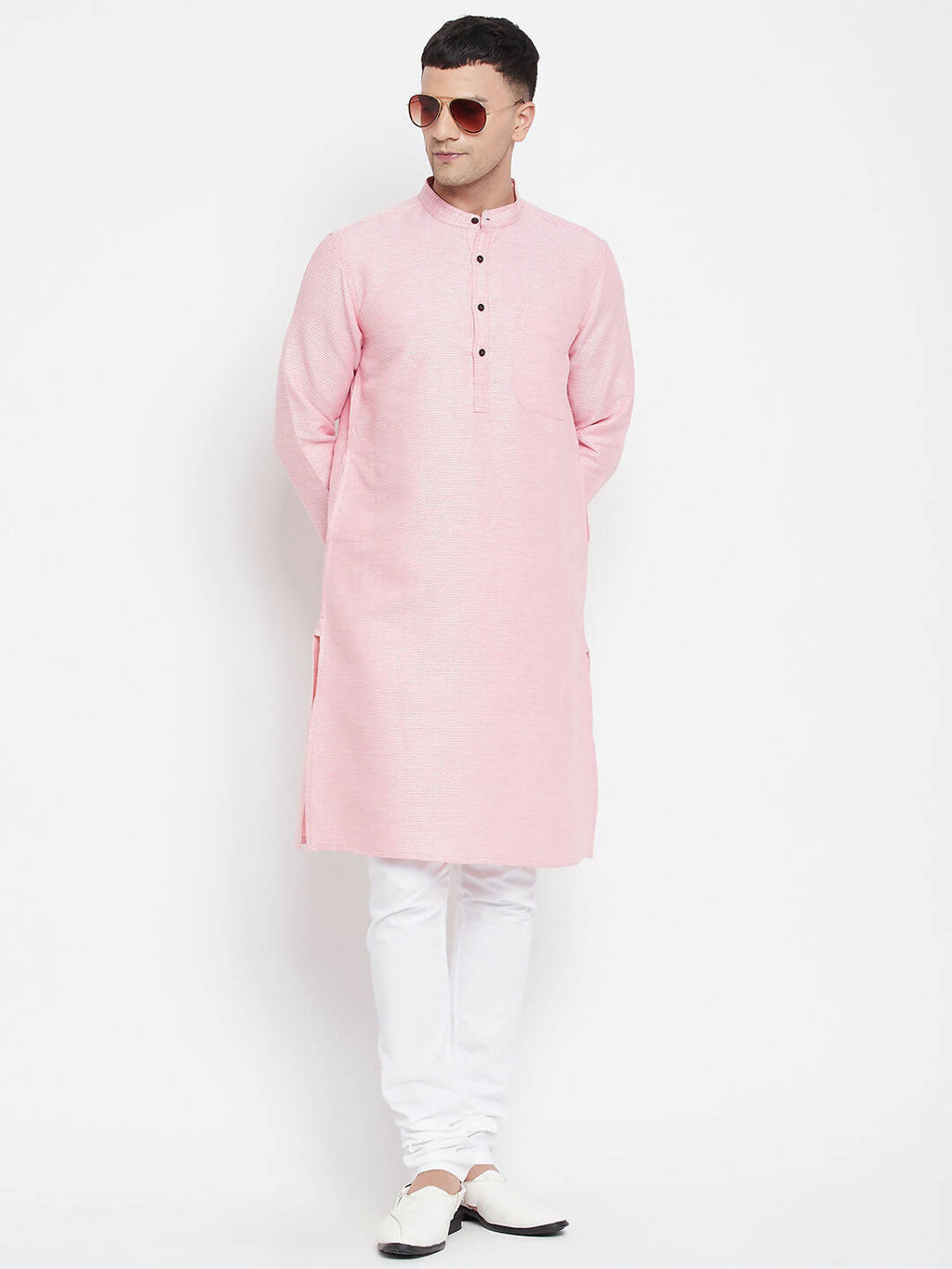 Even Apparels Pink Pure Cotton Men's Kurta With Band Collar