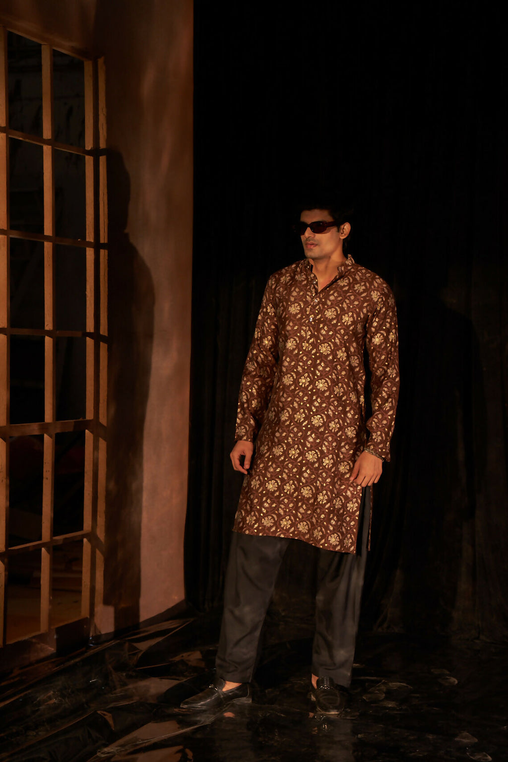 Brown Modal Silk Designer Printed Men's Kurta Set - Mahotsav