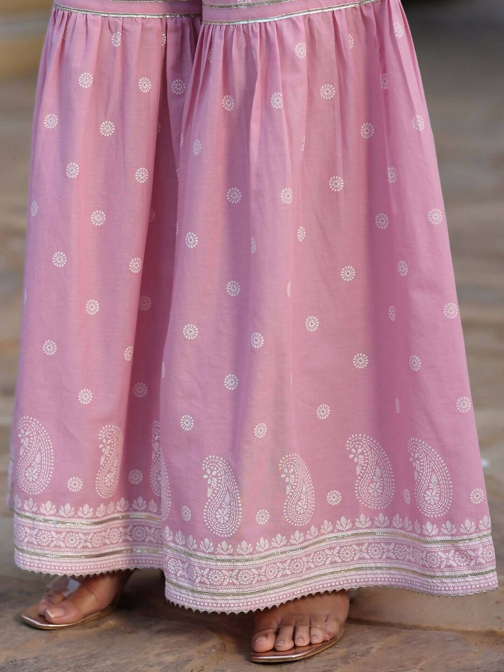 Juniper Women's Pink Cambric Floral Print Kurta Sharara Sets