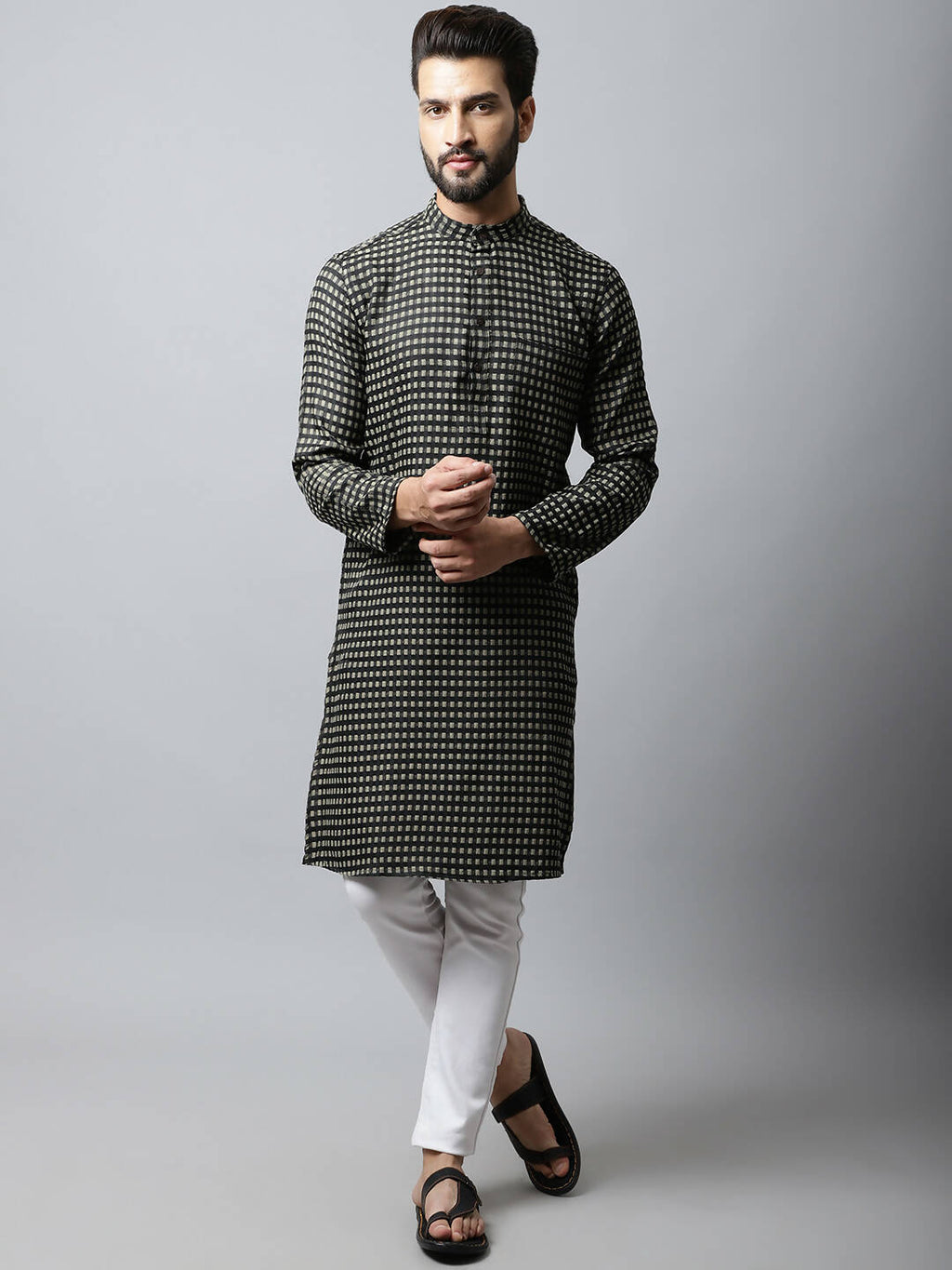Even Apparels Brown Color Pure Cotton Men's Kurta With Band Collar (CHK1185)