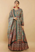 Women's Partywear Designer Green Soft Dola Silk Anarkali suit with Dupatta - Kalishta