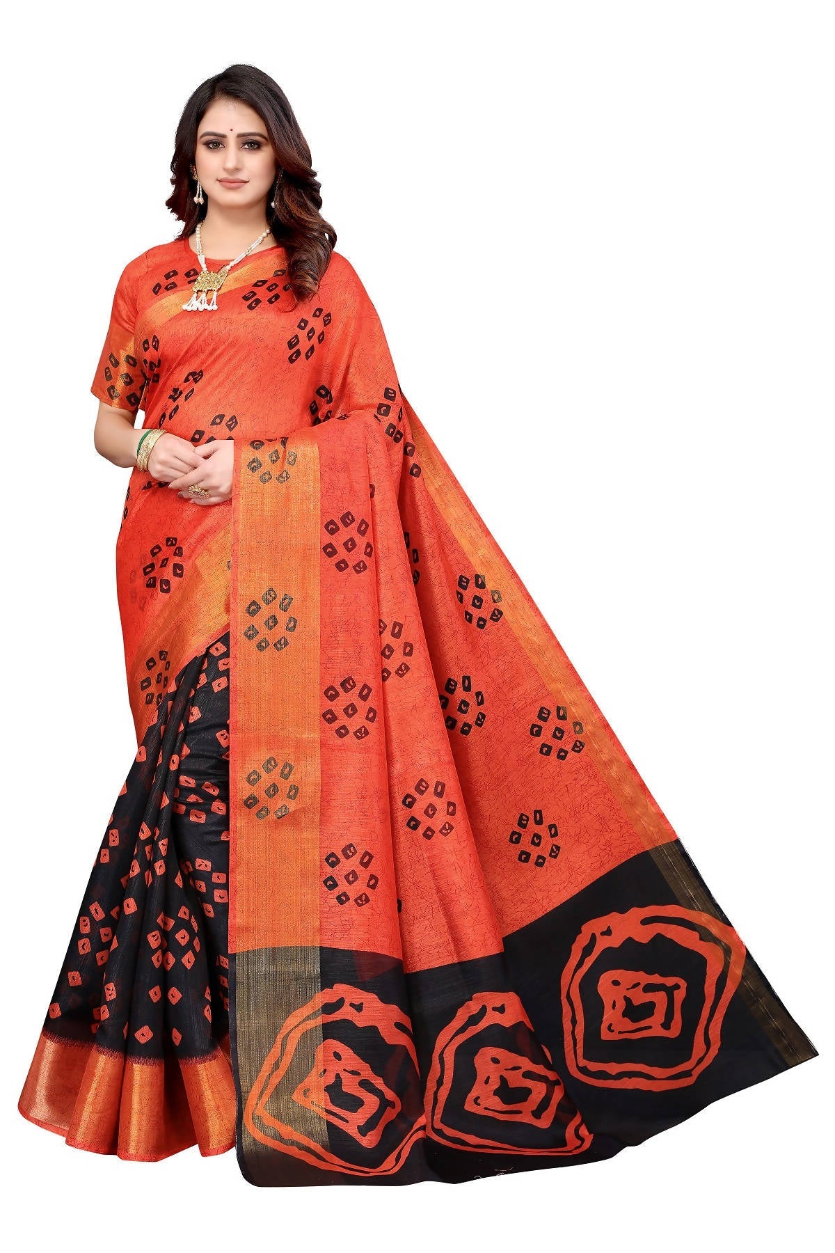Vamika Ethnic Fire Black Jari Border Linen Saree