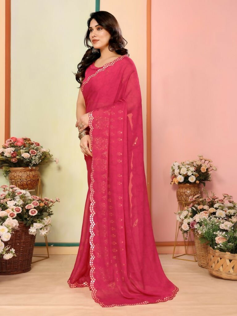Aafreen Partywear Designer Pink White Rangoli Fancy Saree