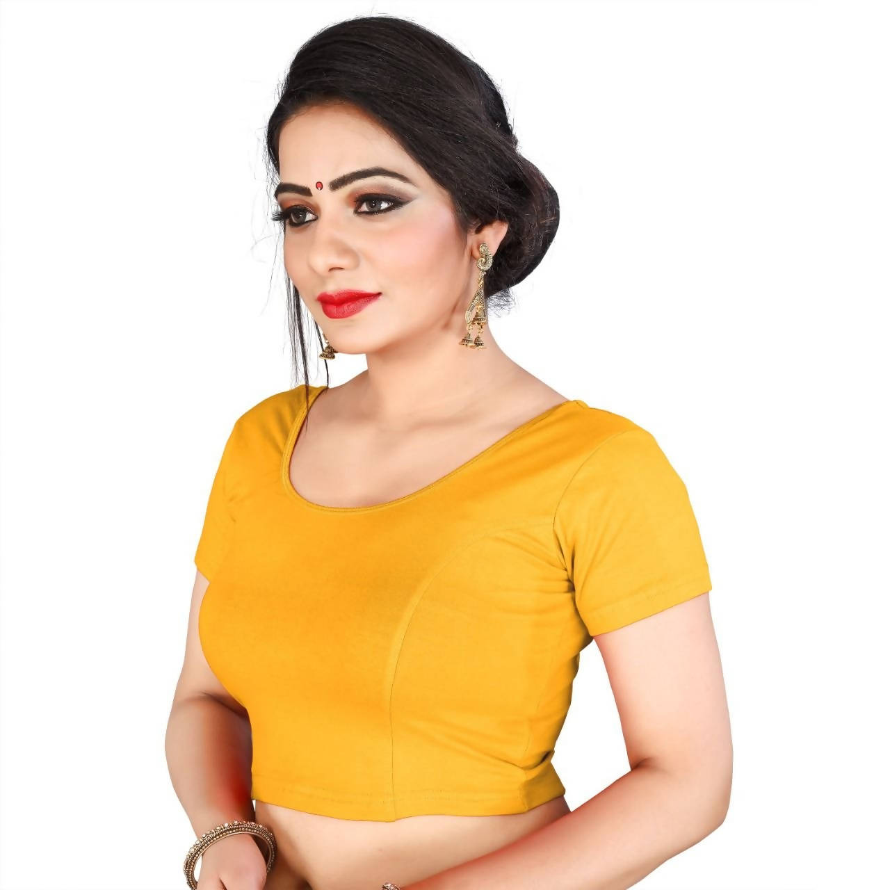 Vamika Mustard Lycra Plain Blouse