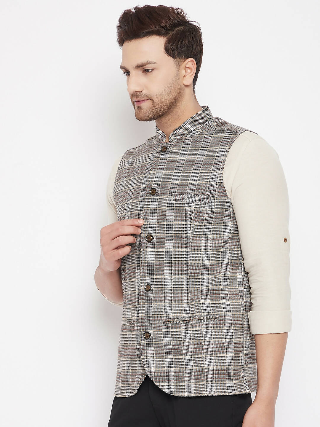 Even Apparels Multi Merino Men's Nehru Jacket-Contrast Lining-Free Pocket Square
