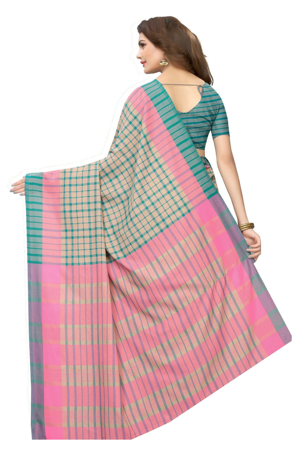 Vamika Cream Cotton Silk Weaving Saree (Terra Checks Rama)