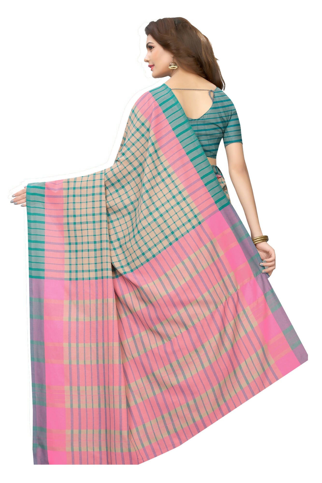 Vamika Cream Cotton Silk Weaving Saree (Terra Checks Rama)