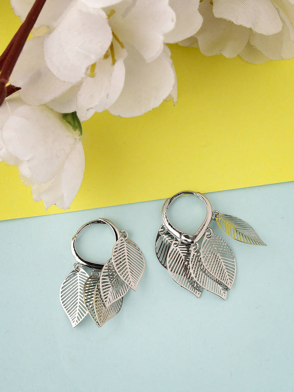NVR Women Gold-Toned Leaf Shaped Drop Earrings