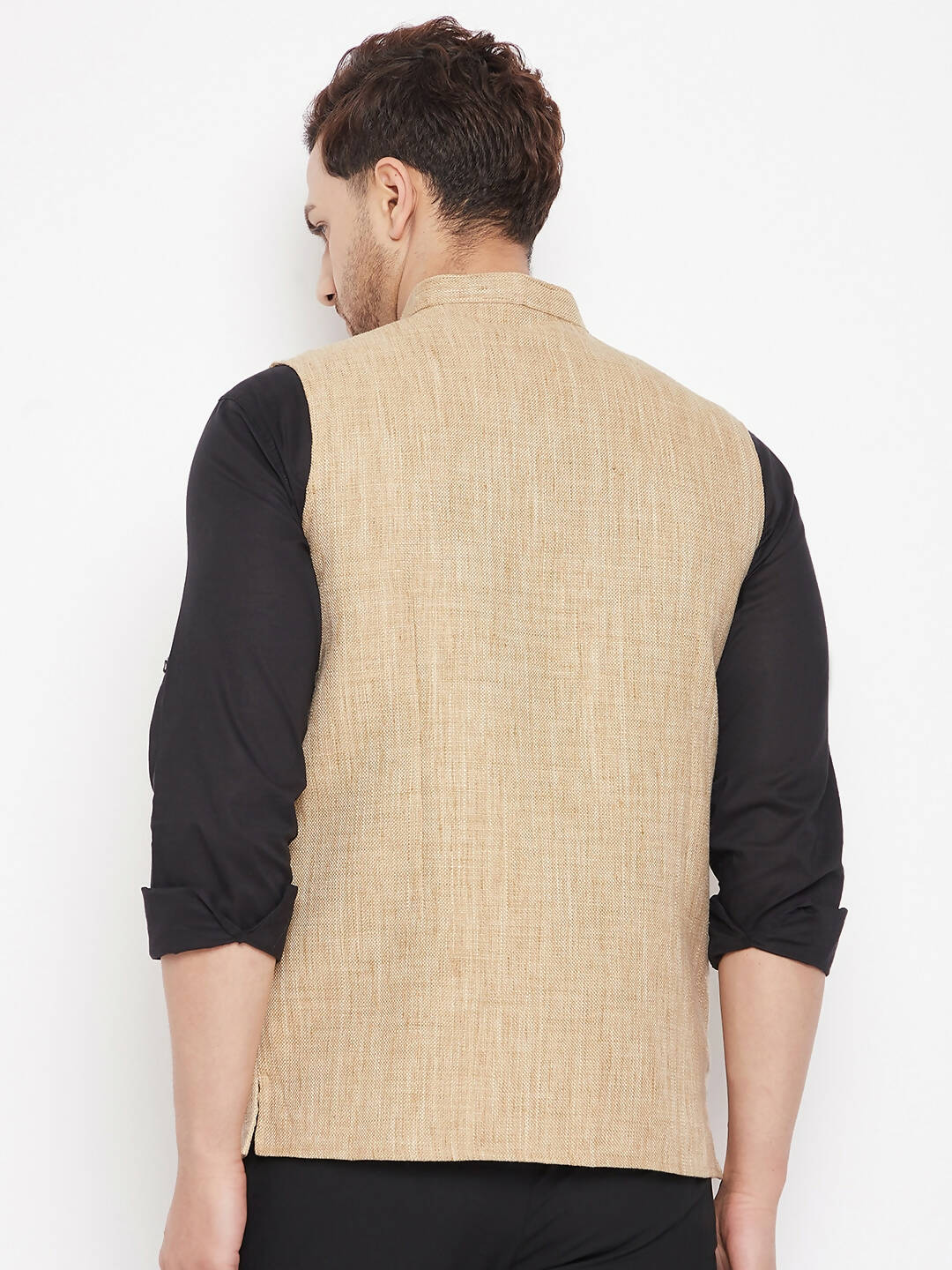 Even Apparels Beige Linen Men Woven Nehru Jacket LN719