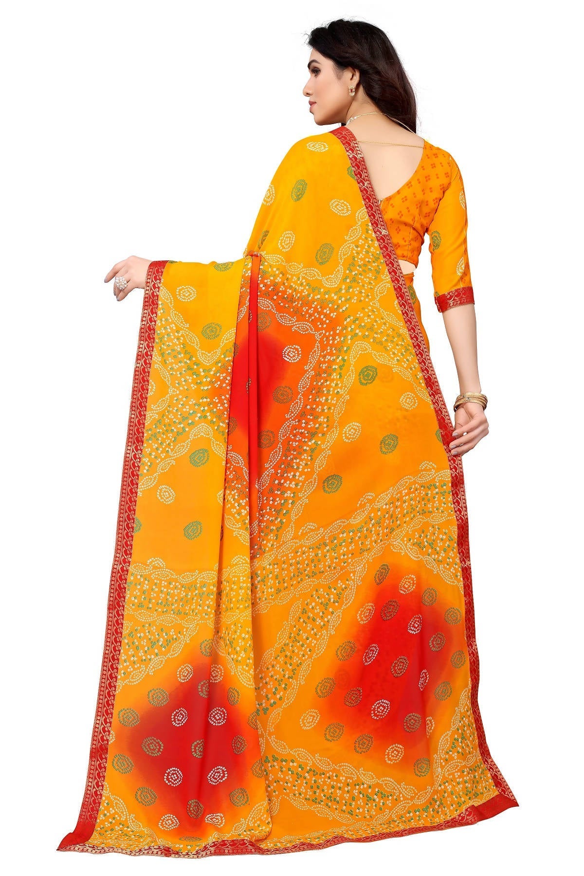 Vamika Ethnic Fire Yellow Printed With Lace Saree