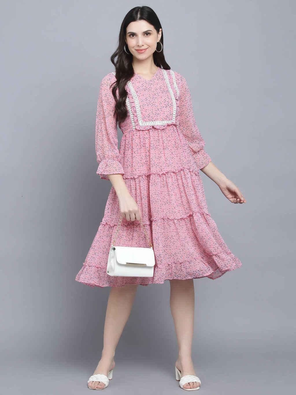 Myshka Women's Pink Floral Midi Dress