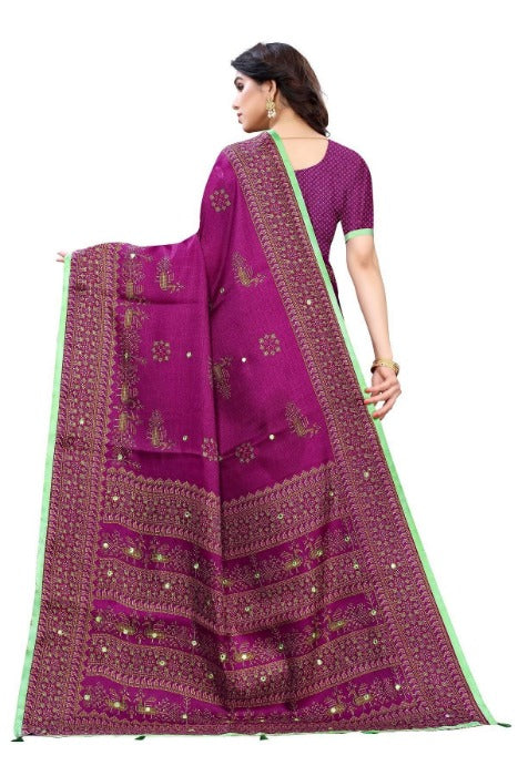 Vamika Purple Mirror Work With Jhalar Khadi Silk Saree (AASHI PURPLE)