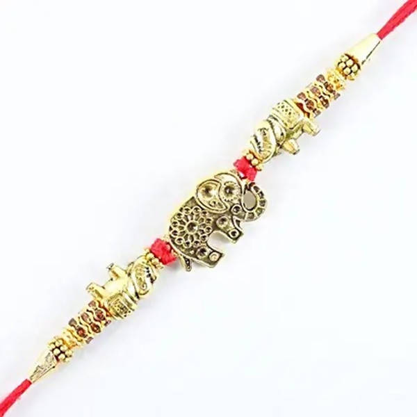 Ethnic Elephant Pearl Rakhi & Soan Papdi