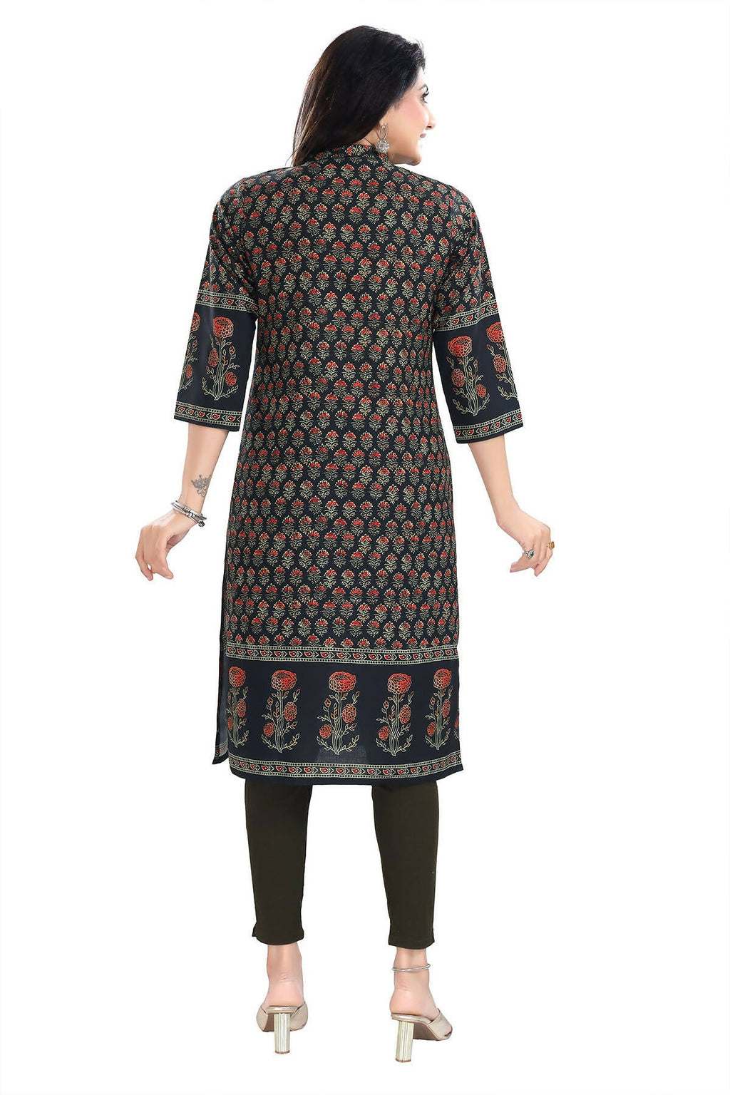 Snehal Creations Breathtaking Black Designer Digital Print Cotton Slub Fabric Long Kurti Tunic