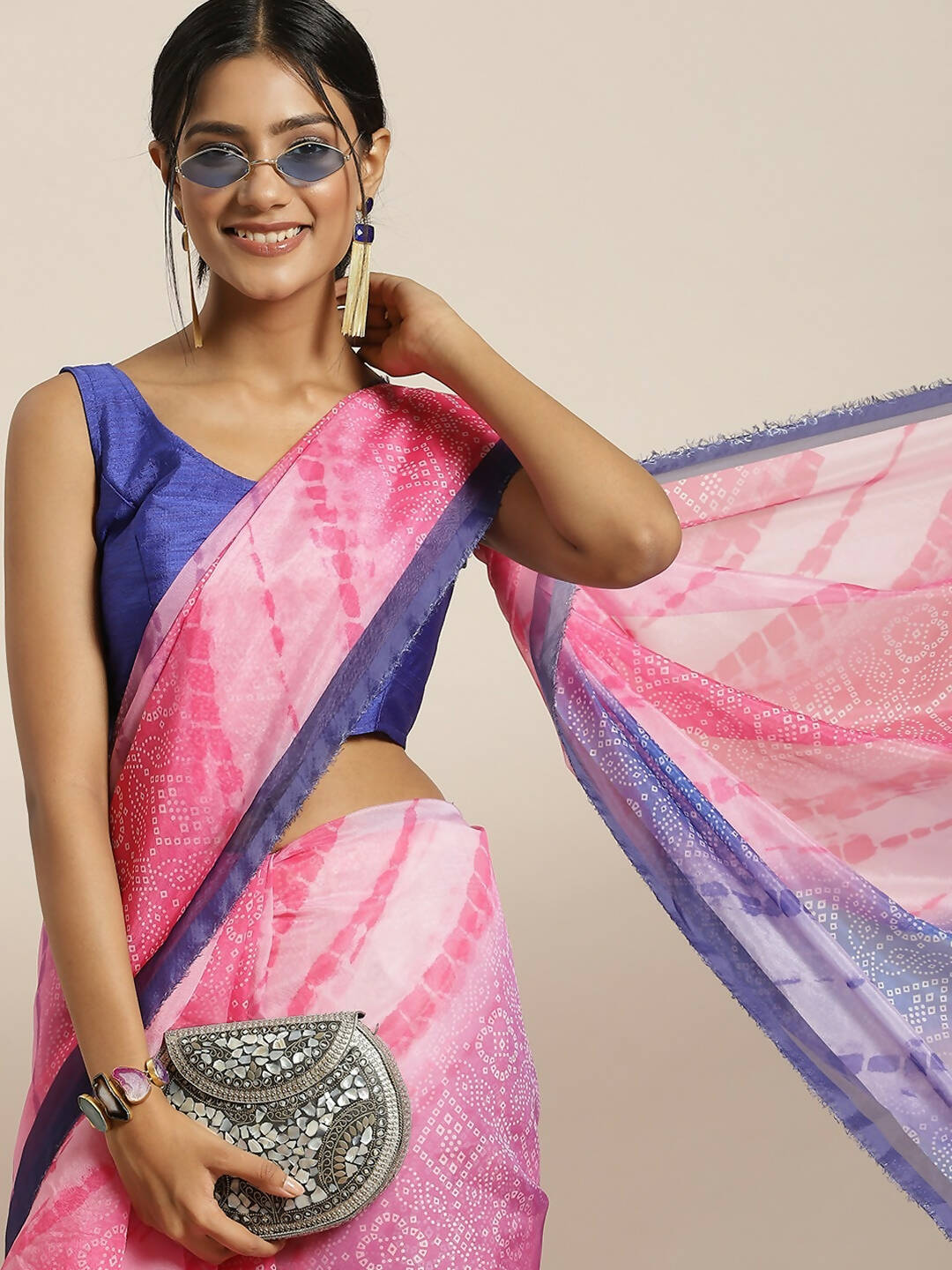 Purple Organza Printed Saree With Blouse Piece - Nivaa