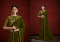 Green Natural Crepe Georgette Silk Sequence with Handwork Saree with Stitched Blouse - Mohmanthan Aaina