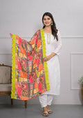 White Viscose Silk Embroidery with Thread and sequence Stitched Suit With Dupatta - Tanisha