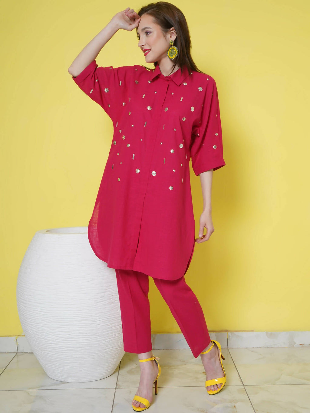 Women Republic Pink Cotton Embellished Kurta Set