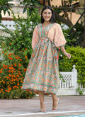 Kaajh Women's Orange Hand Block Printed Dress