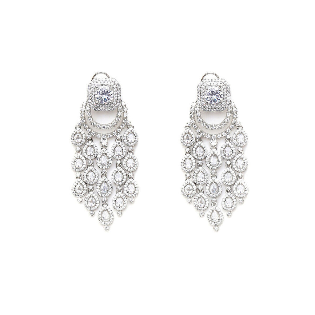 Long Diamond Studded Dangler Earrings- Ruby Raang