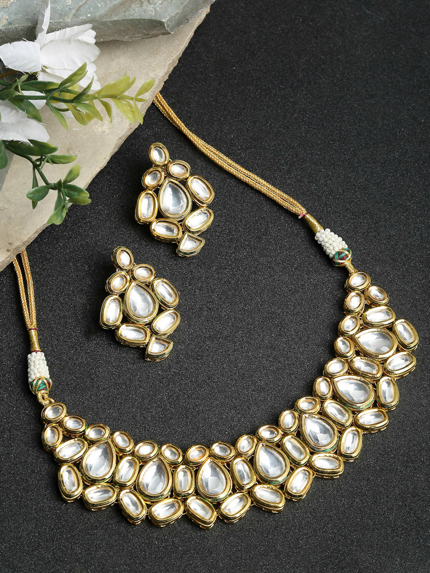 Kundan Choker With Earrings - Ruby Raang
