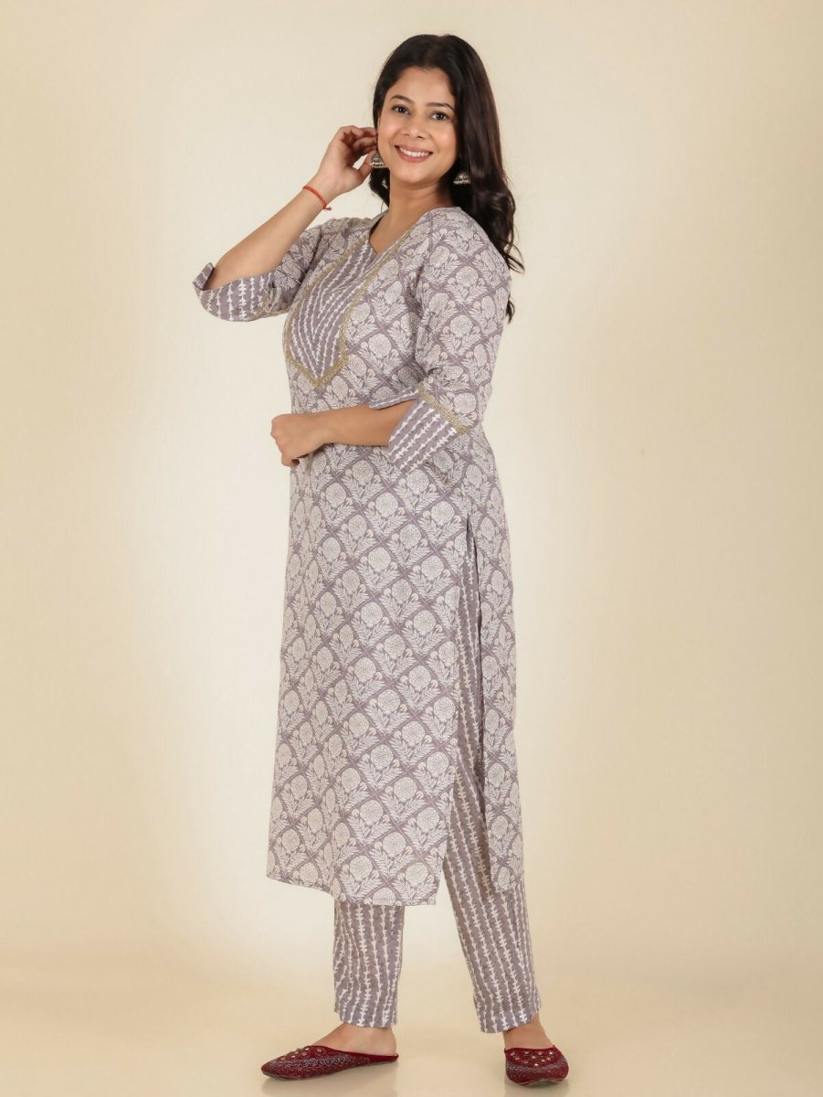 Aramya Straight Soft Cotton Floral Print Women's Kurta - Beige