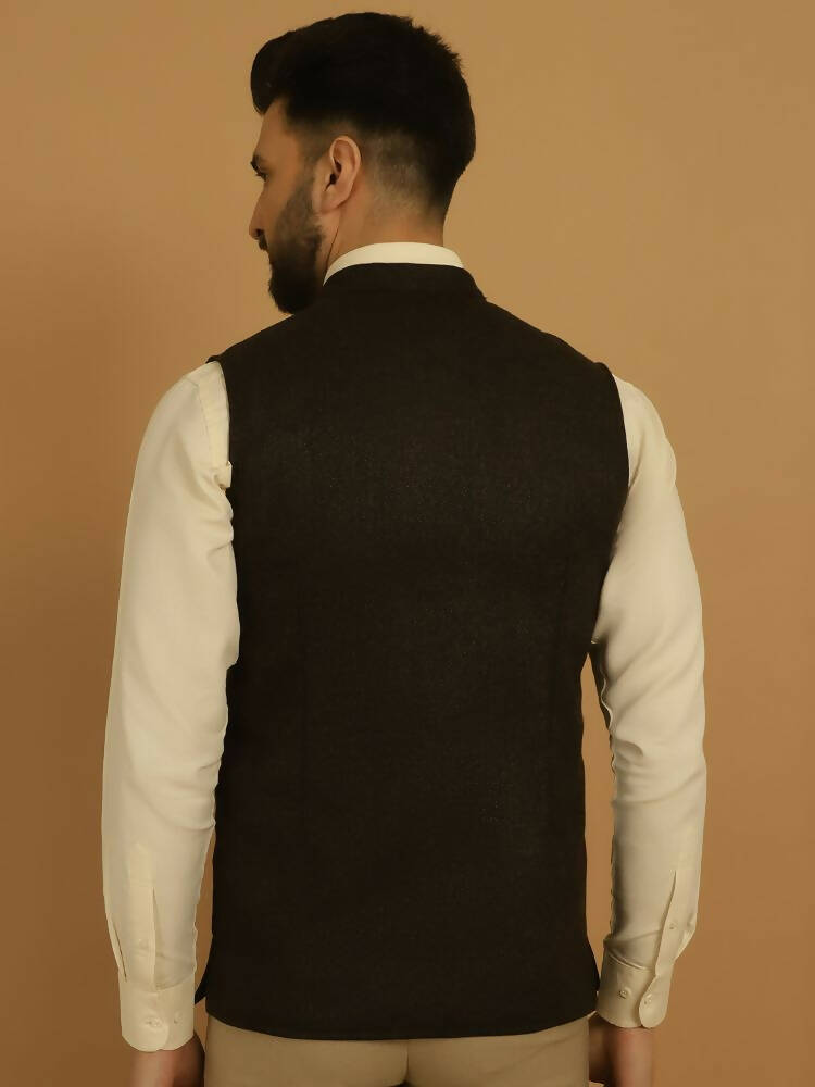 Even Apparels Pure Wool Nehru Jacket - Brown