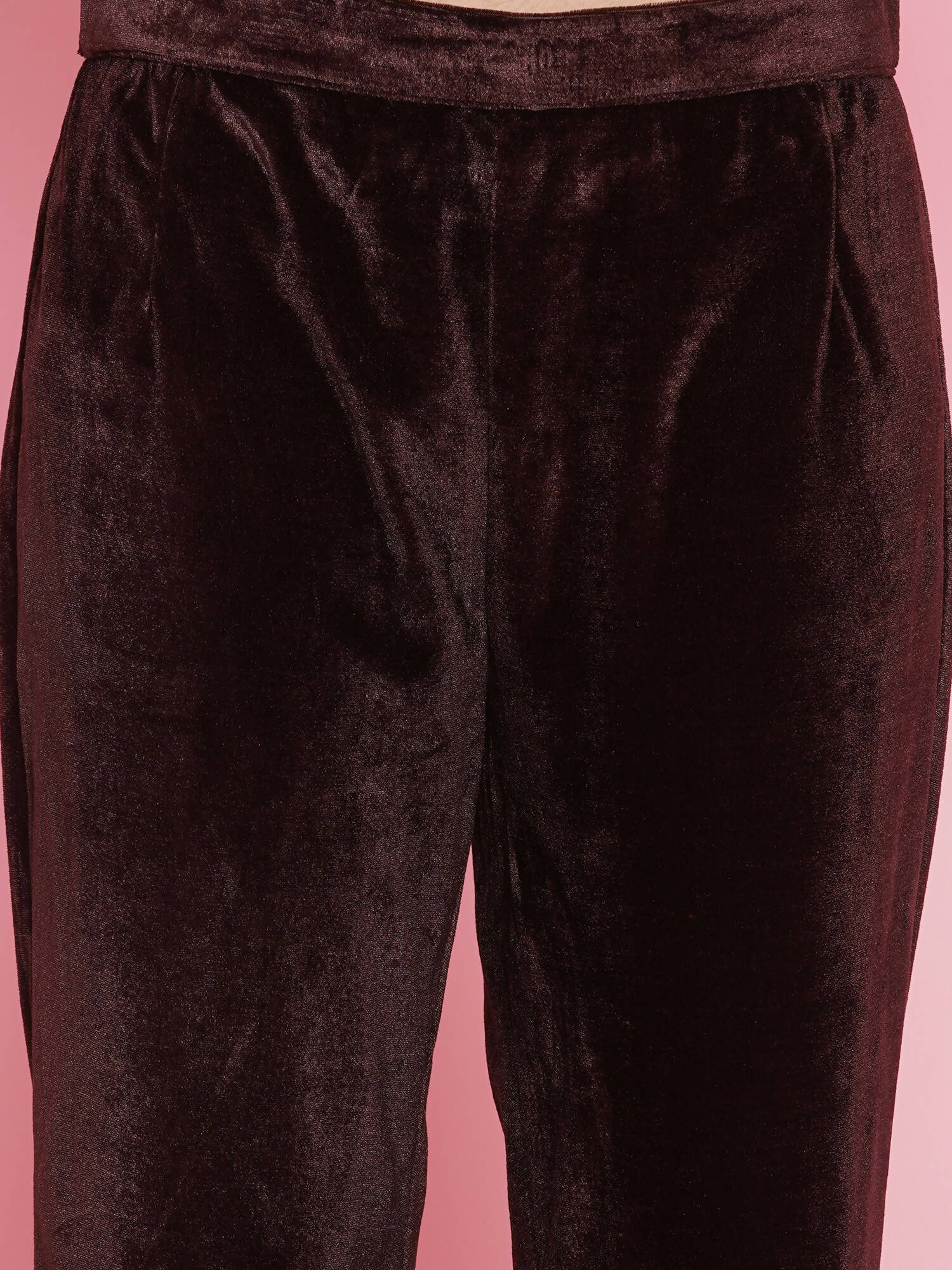 Women Republic Brown Velvet Embellished Co-Ord Set