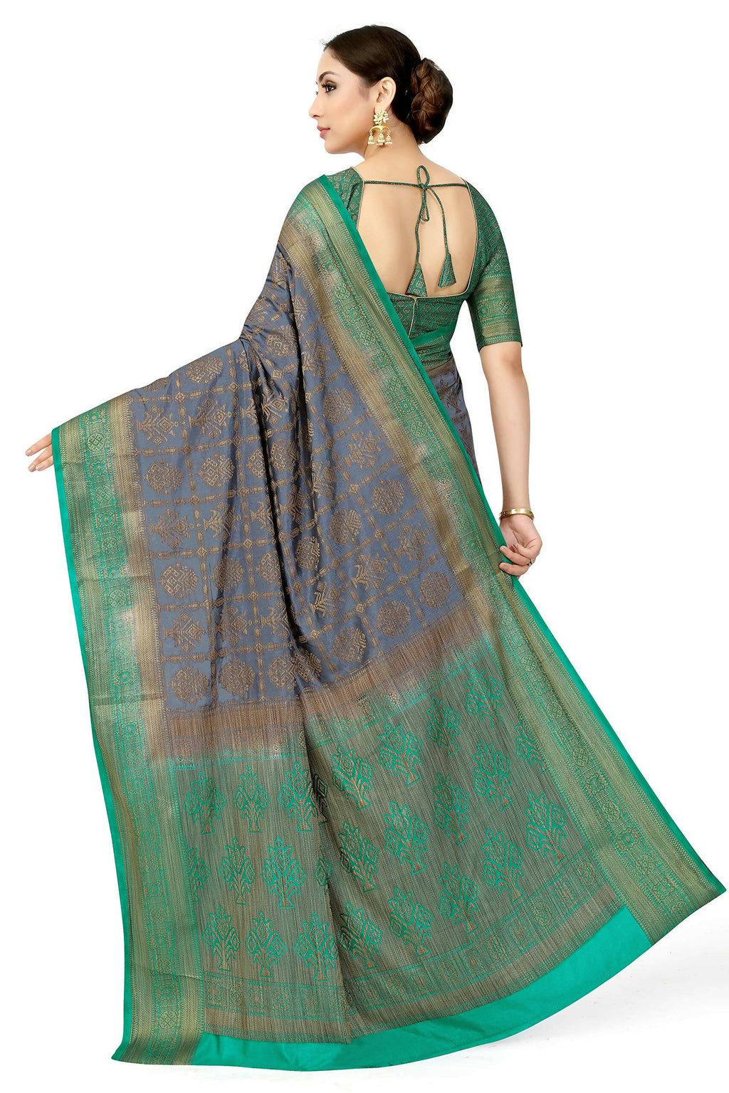 Mimosa Women's Charcoal Grey Patola Art Silk Saree