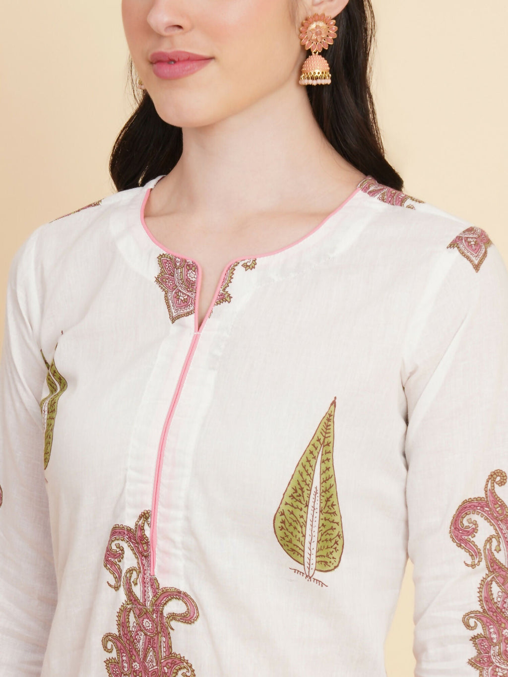 Designer Stylish white Cotton Stitched Suit With Dupatta - Tanisha
