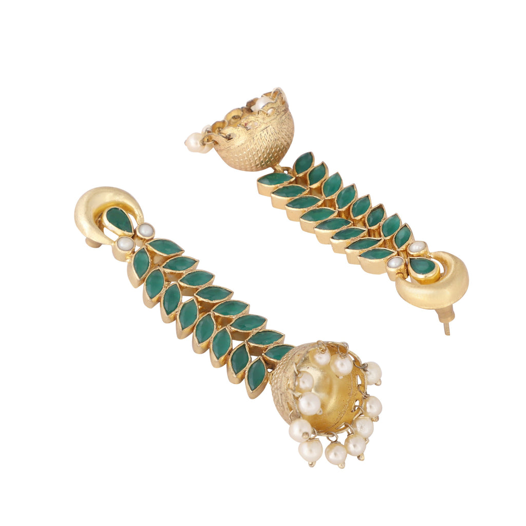 Nuyug 22K Gold Plated Green Fern Earrings