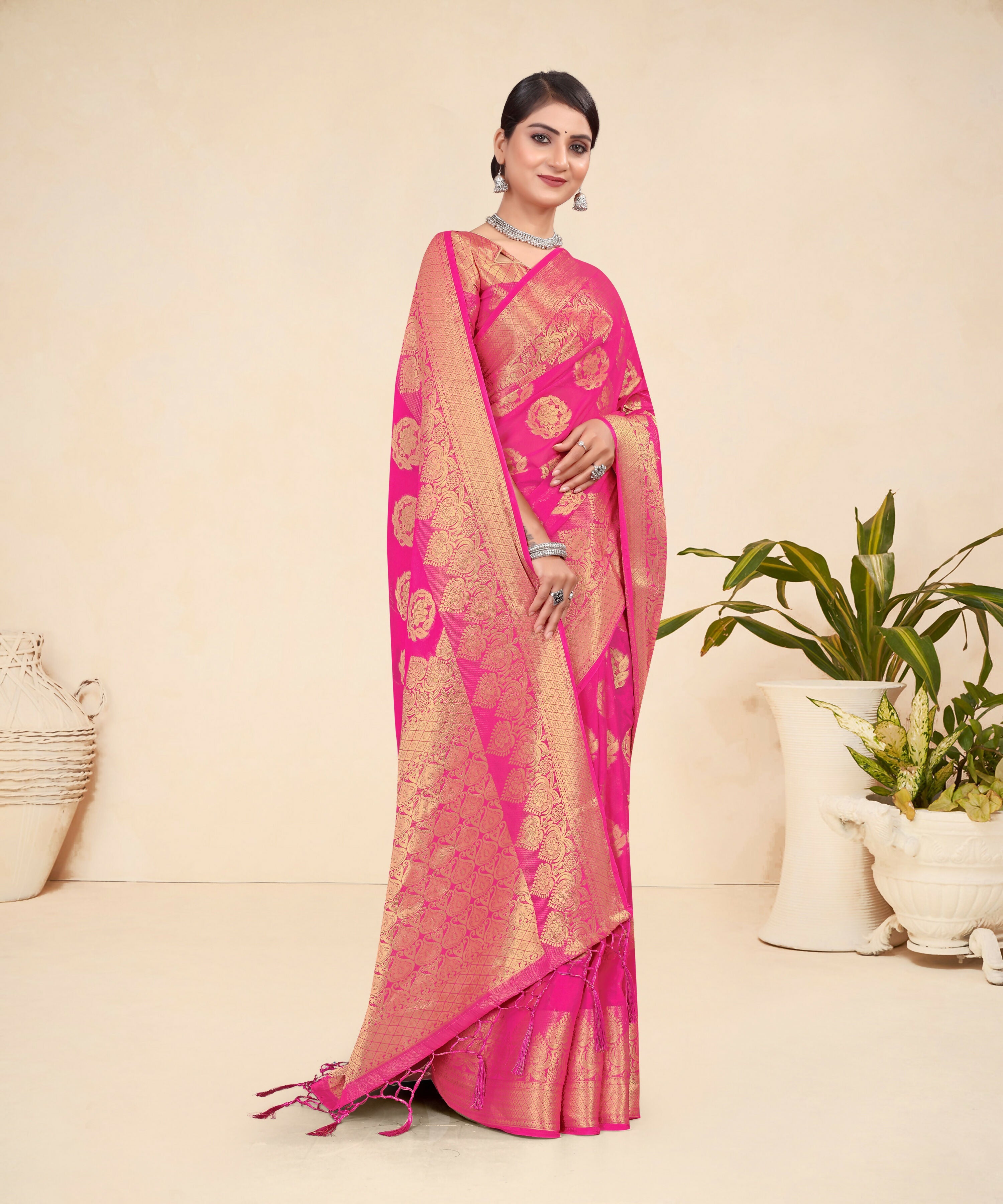 Pink Viscose Weaving Designer Saree - Vandini