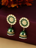 NVR Women Gold-Polished Green Dome Shaped Meenkari Jhumkas Earrings