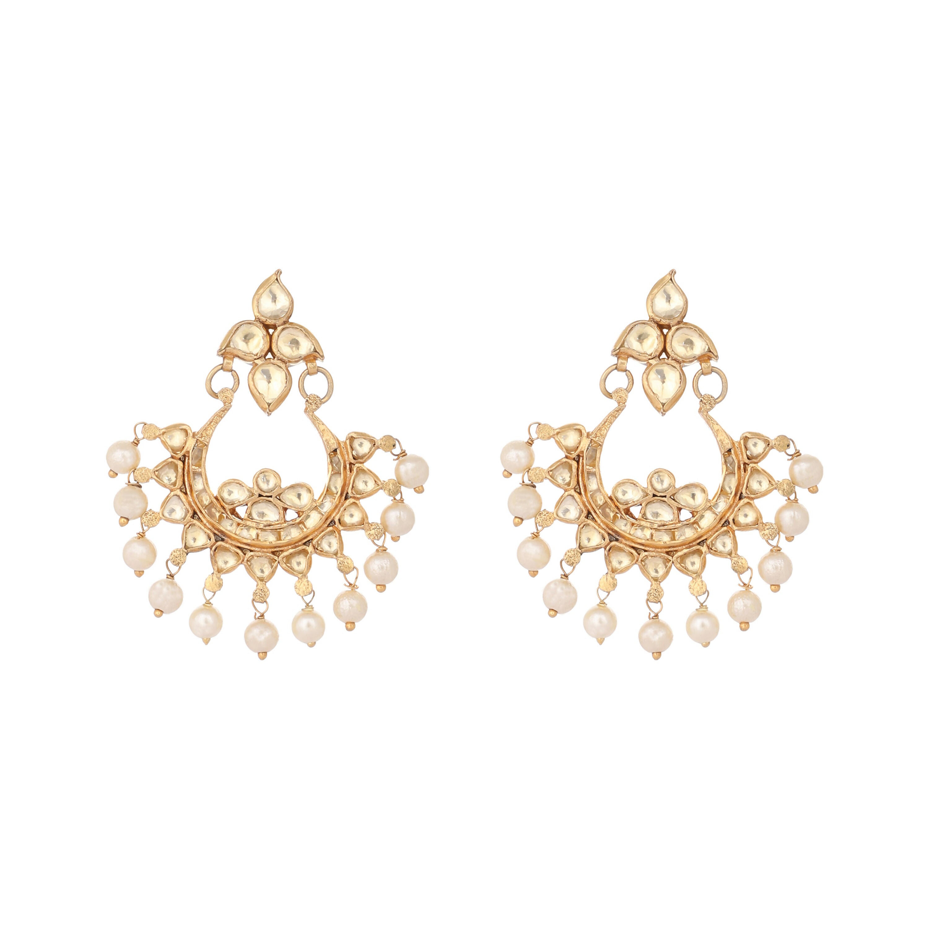 Nuyug 22K Gold Plated Kundan Chandbali Pearl Elegance Earrings