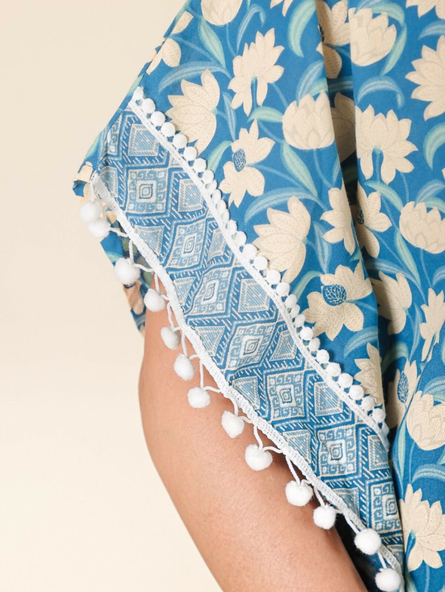 Aramya Kaftan Soft Cotton Floral Print Women's Kurta - Blue