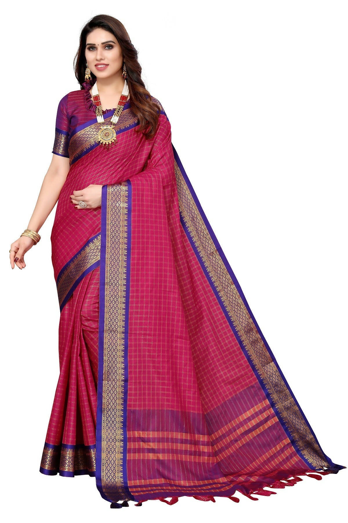 Vamika Weaving Pink Cotton Silk Saree (BHAVINI PINK)