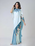Vastranavya Icy Blue Freehand with Navy Starburst & Floral Print Ready to Wear Saree