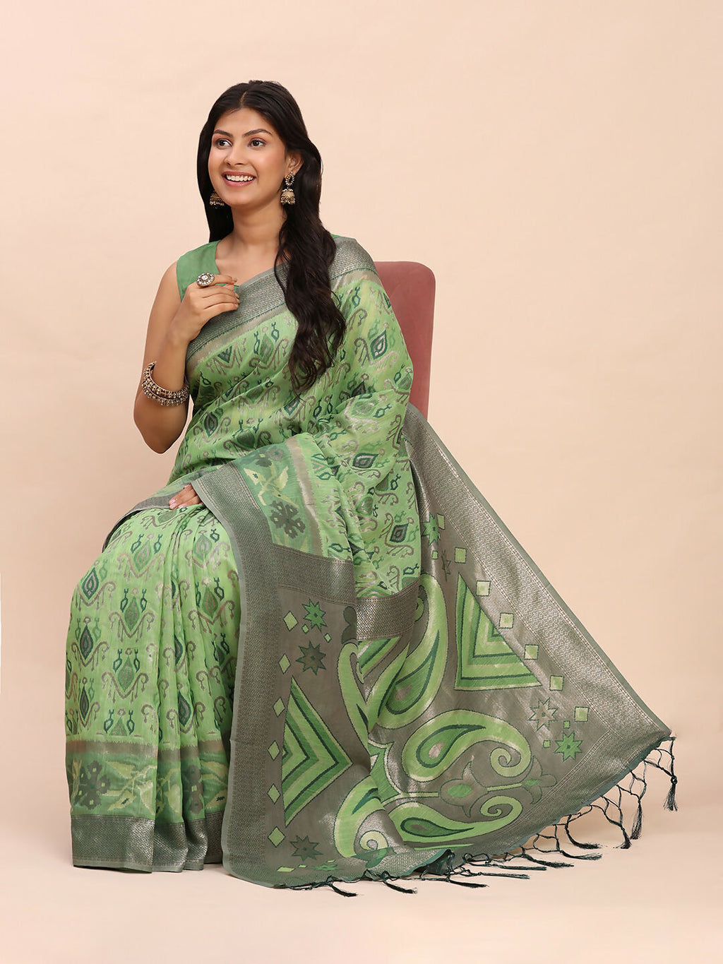 Shree Shyam Fashion Linen Cotton Green Saree