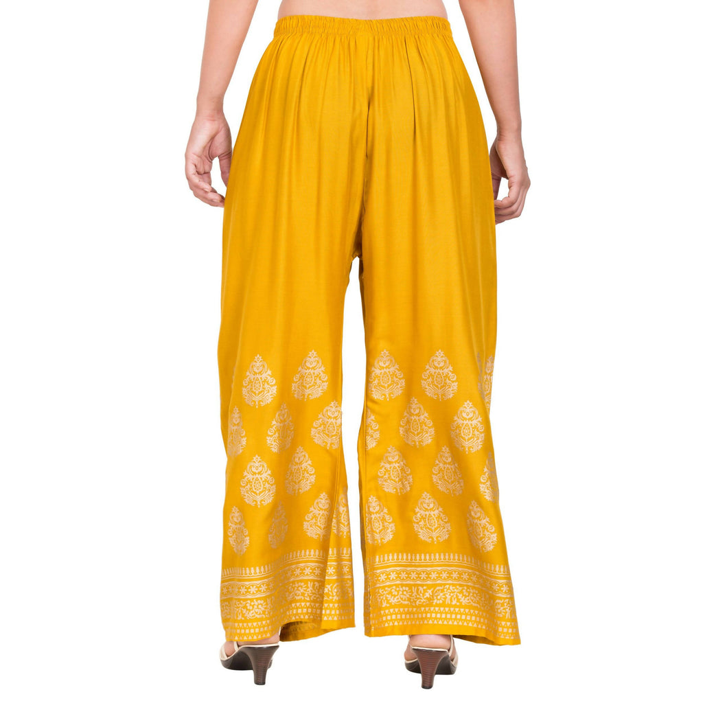 PAVONINE Mustard Color Golden Printed Rayon Fabric Sharara For Women & Girls