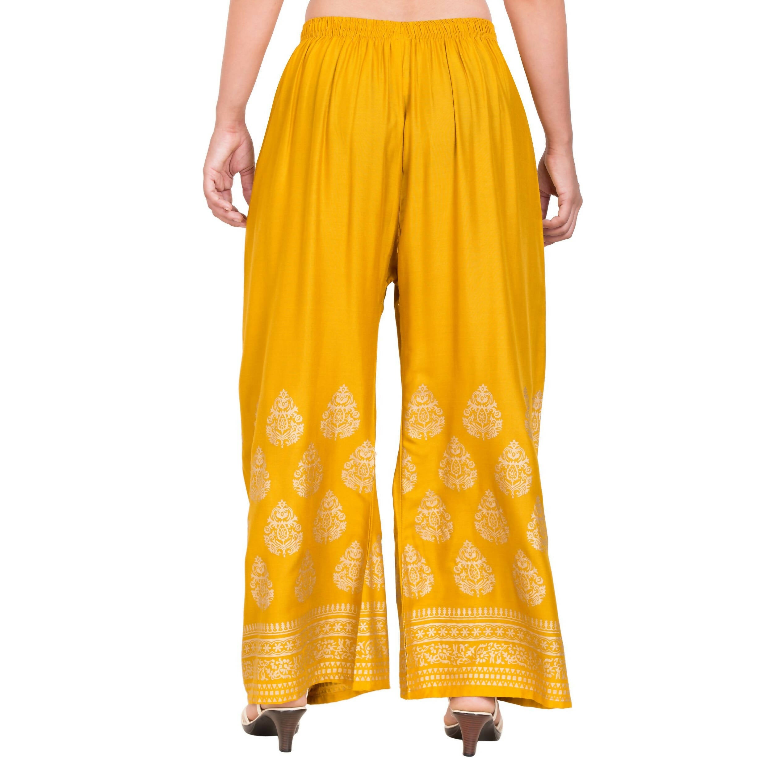 PAVONINE Mustard Color Golden Printed Rayon Fabric Sharara For Women & Girls