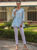 Juniper Women's Powderblue Cambric Floral Printed Tunic
