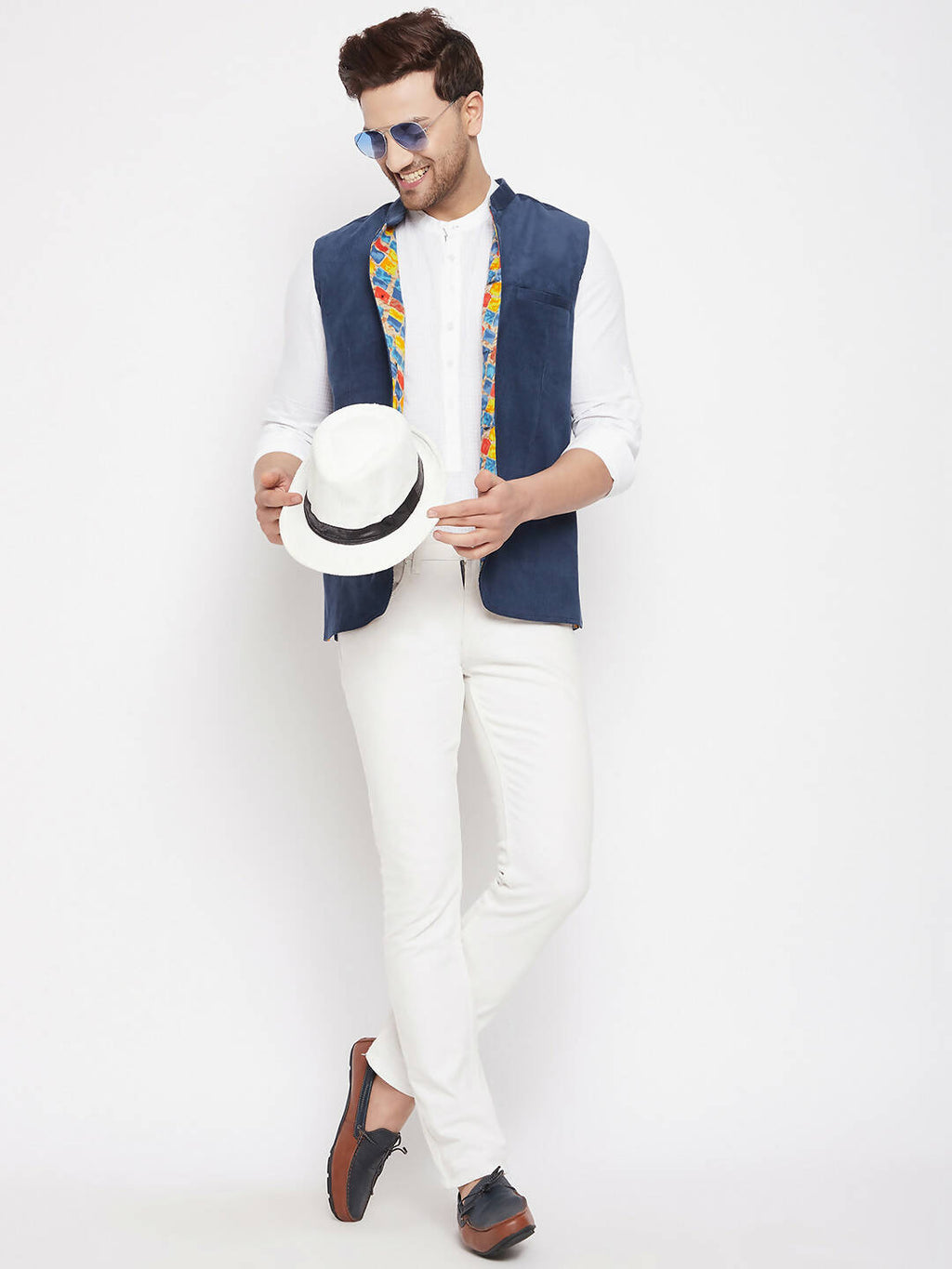 Even Apparels Blue Polyester Men's Nehru Jacket-Contrast Lining-Inbuilt Pocket Square