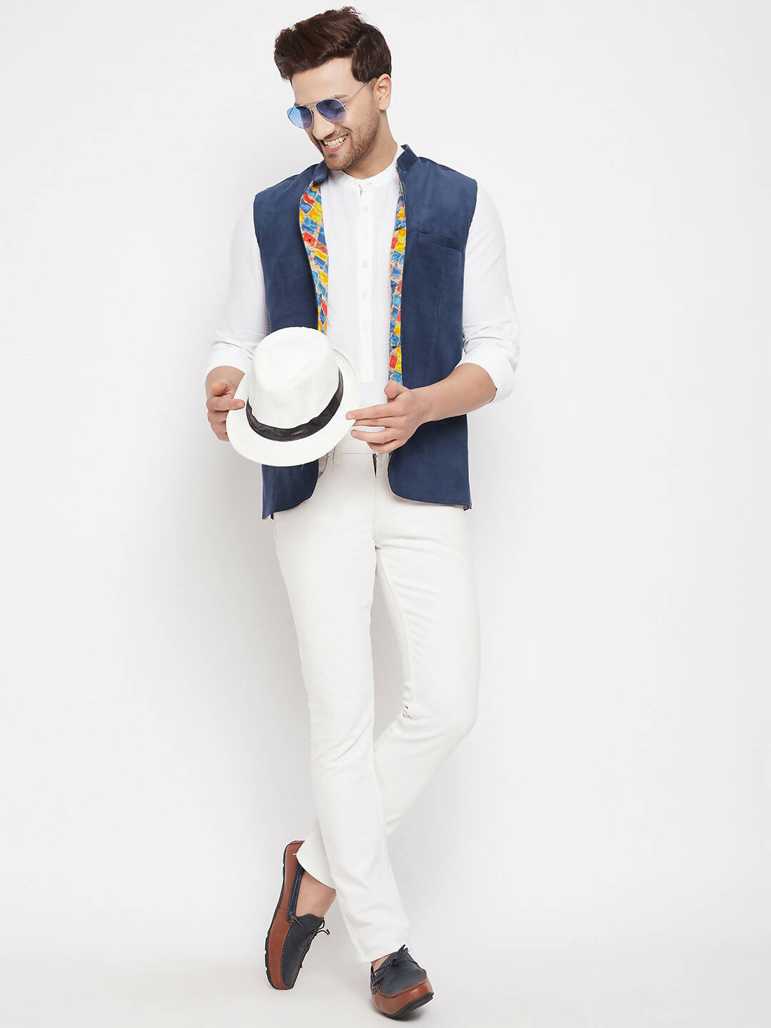 Even Apparels Blue Polyester Men's Nehru Jacket-Contrast Lining-Inbuilt Pocket Square