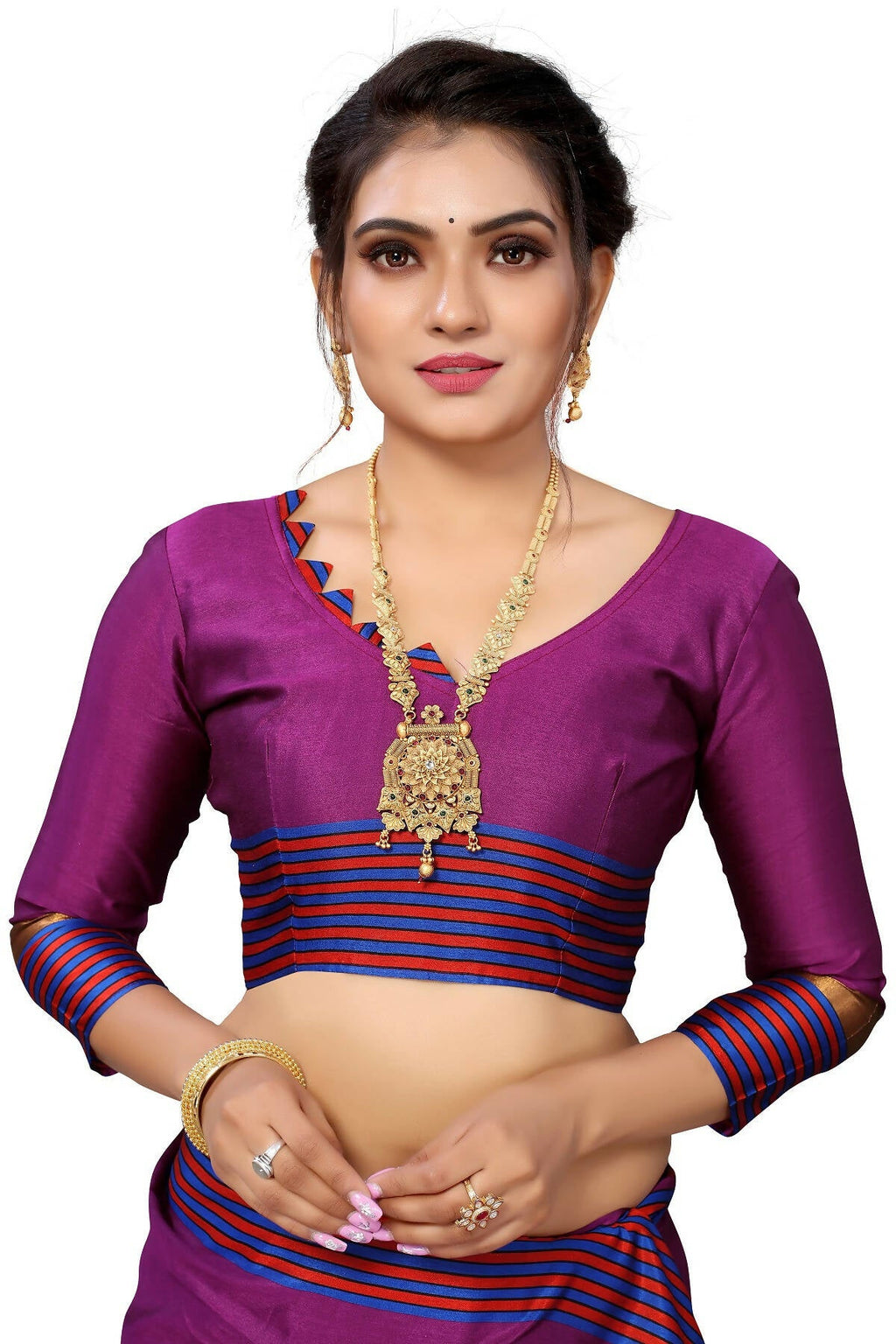 Vamika Ethnic Fire Purple Cotton Silk Saree