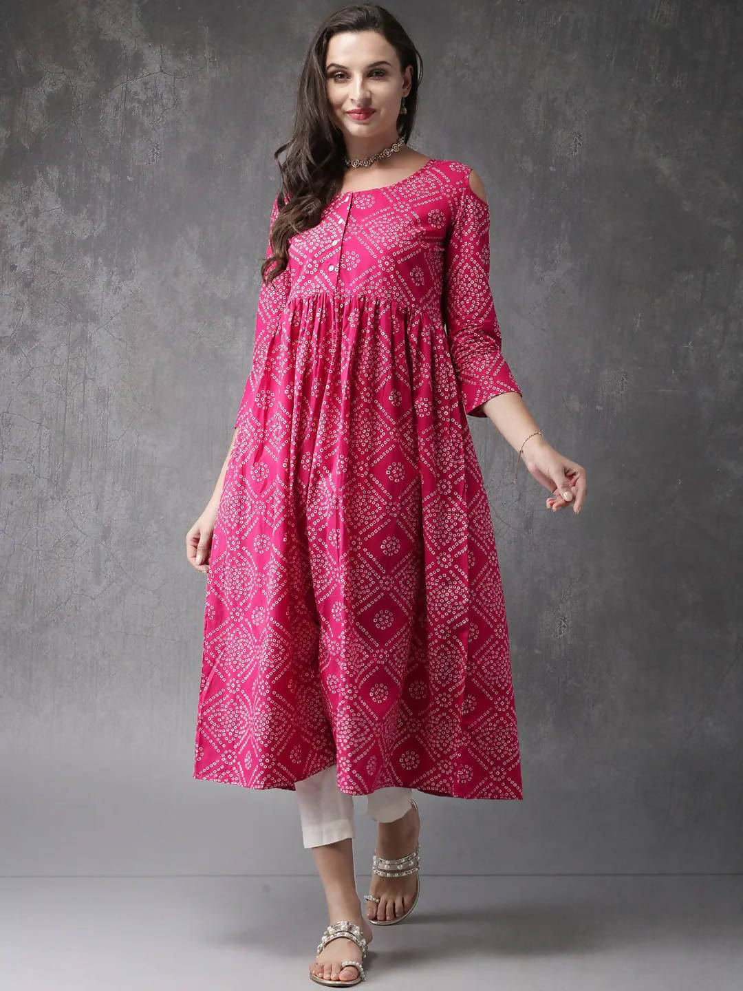 Vamika Pink Cotton Printed Party/Casual Wear Kurti