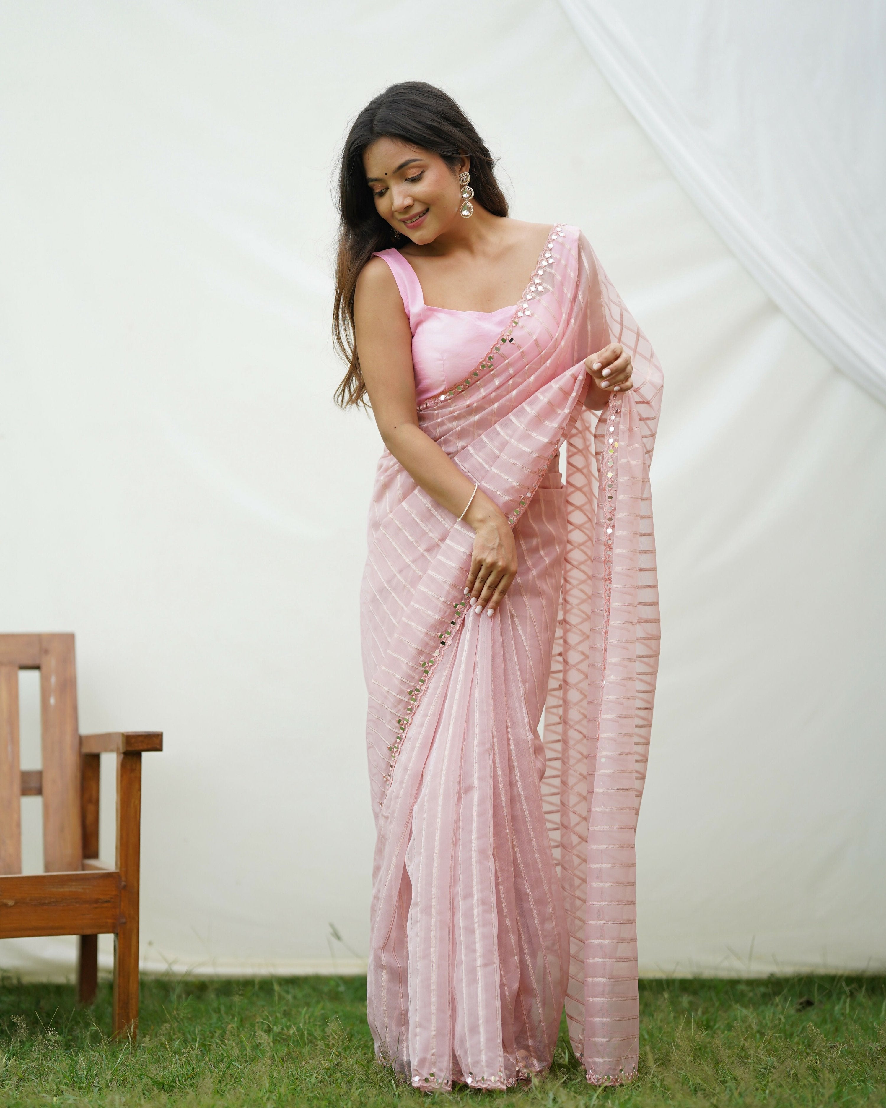 Vamsee Vijaysitara Baby Pink Organza Saree
