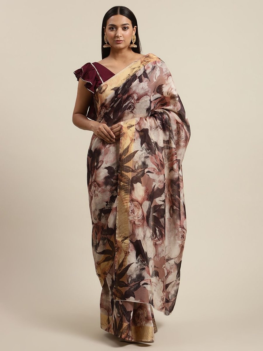 Ahalyaa Women's Multi Color Chanderi Digital Print Floral Saree