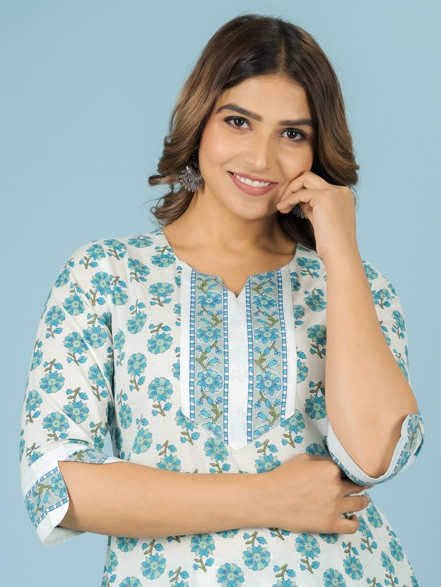 Aramya White Soft Cotton Floral Straight Kurta for Women