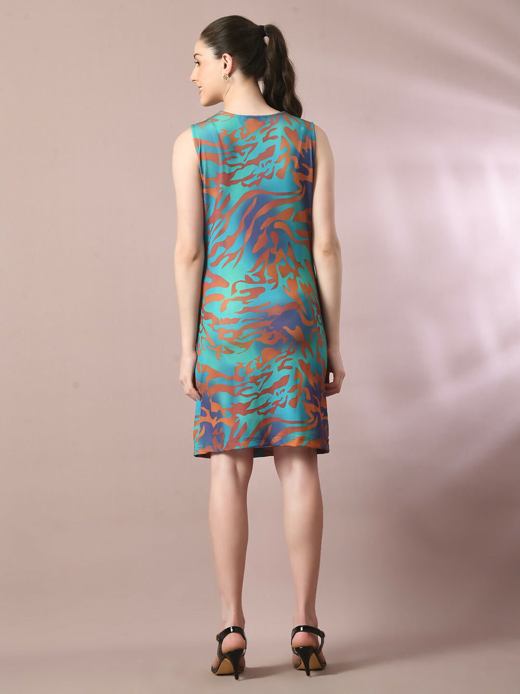 Myshka Women's Multi Printed Cowl Neck Bodycon Party Dress
